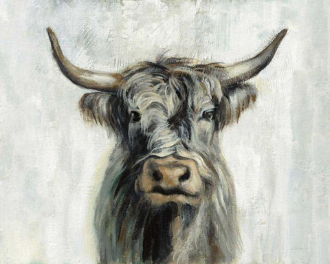 Highland Cow Horizontal White Modern Wood Framed Art Print with Double Matting by Vassileva, Silvia