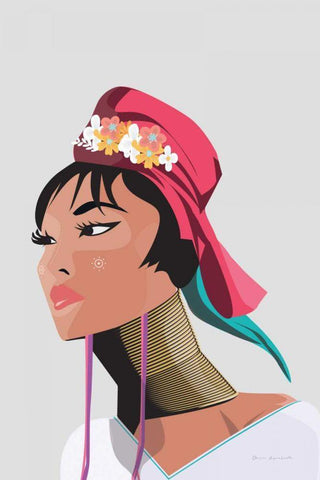 Padaung Woman White Modern Wood Framed Art Print with Double Matting by Escalante, Omar