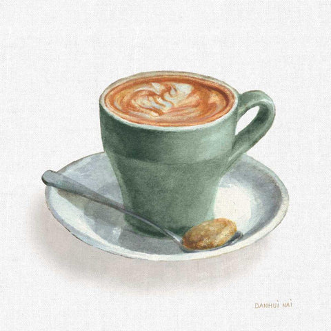 Wake Up Coffee II Linen Sage White Modern Wood Framed Art Print by Nai, Danhui