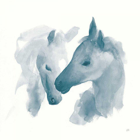 Nuzzling I Blue White Modern Wood Framed Art Print with Double Matting by Paschke, Chris