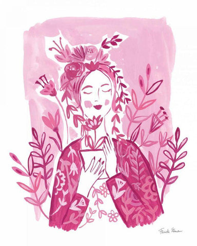 Plant Lady Black Ornate Wood Framed Art Print with Double Matting by Zaman, Farida