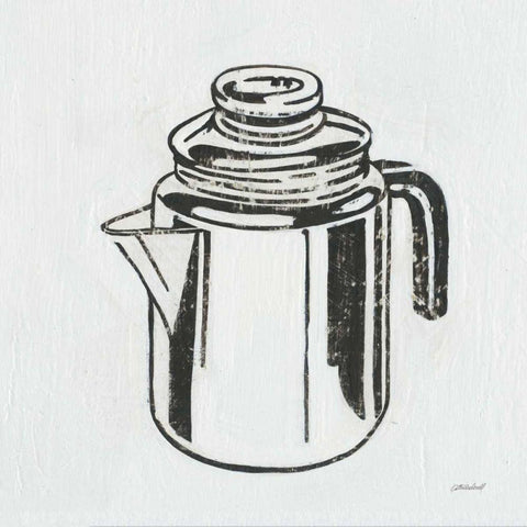 Retro Coffee Pot White Modern Wood Framed Art Print with Double Matting by Lovell, Kathrine