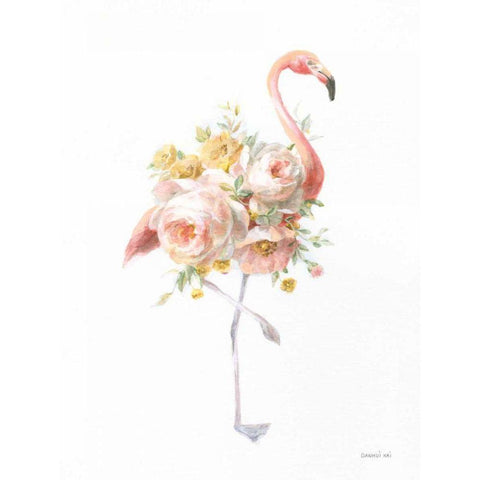 Floral Flamingo I White Modern Wood Framed Art Print by Nai, Danhui