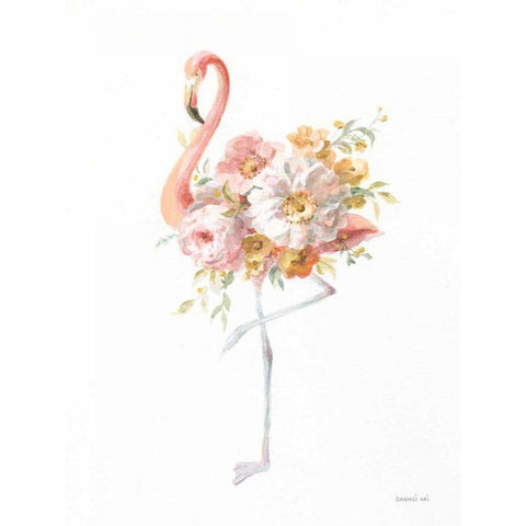 Floral Flamingo II Gold Ornate Wood Framed Art Print with Double Matting by Nai, Danhui