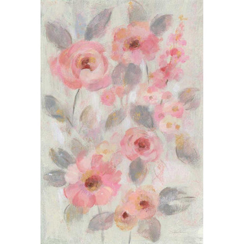 Expressive Pink Flowers I White Modern Wood Framed Art Print by Vassileva, Silvia