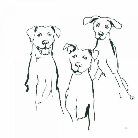 Lovable Mutts I White Modern Wood Framed Art Print with Double Matting by Paschke, Chris