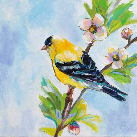 Golden Finch Black Ornate Wood Framed Art Print with Double Matting by Vertentes, Jeanette