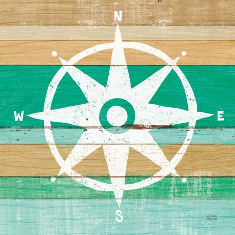 Beachscape IV Compass Green Black Modern Wood Framed Art Print with Double Matting by Mullan, Michael