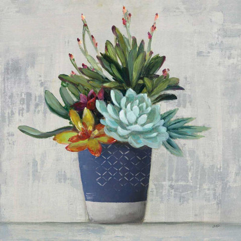 Succulent Still Life I Navy White Modern Wood Framed Art Print with Double Matting by Purinton, Julia