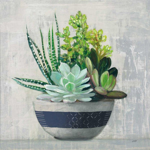 Succulent Still Life II Navy White Modern Wood Framed Art Print with Double Matting by Purinton, Julia