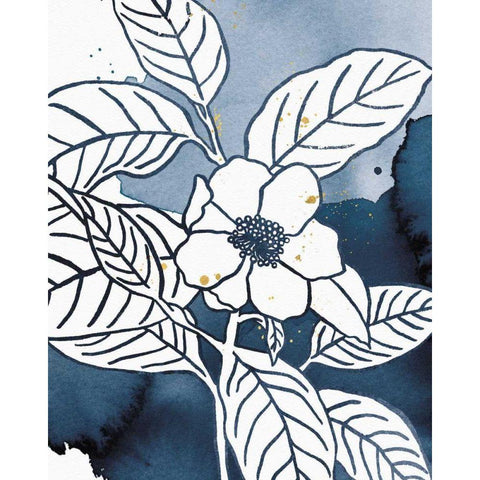 Indigo Blooms I White Modern Wood Framed Art Print by Wild Apple Portfolio