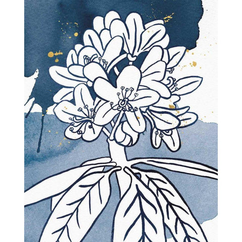 Indigo Blooms II White Modern Wood Framed Art Print by Wild Apple Portfolio