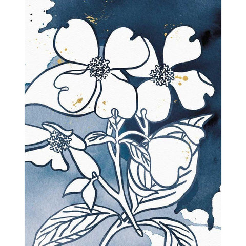 Indigo Blooms III Black Modern Wood Framed Art Print with Double Matting by Wild Apple Portfolio