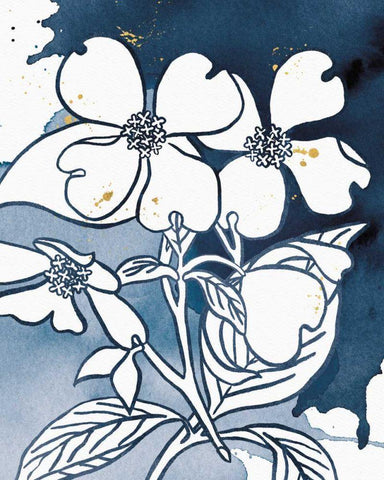 Indigo Blooms III White Modern Wood Framed Art Print with Double Matting by Wild Apple Portfolio