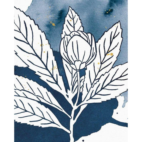 Indigo Blooms IV White Modern Wood Framed Art Print by Wild Apple Portfolio