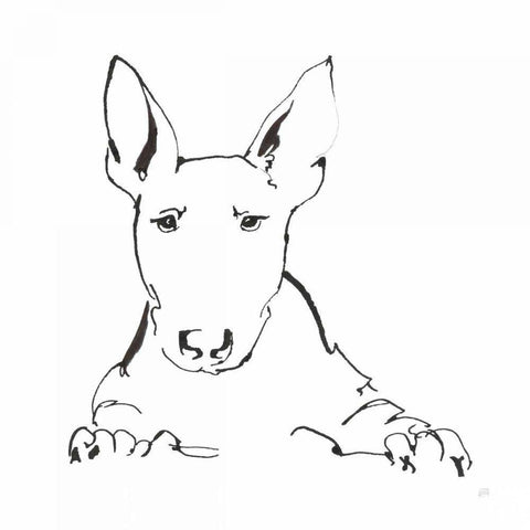 Line Dog Bull Terrier White Modern Wood Framed Art Print with Double Matting by Paschke, Chris