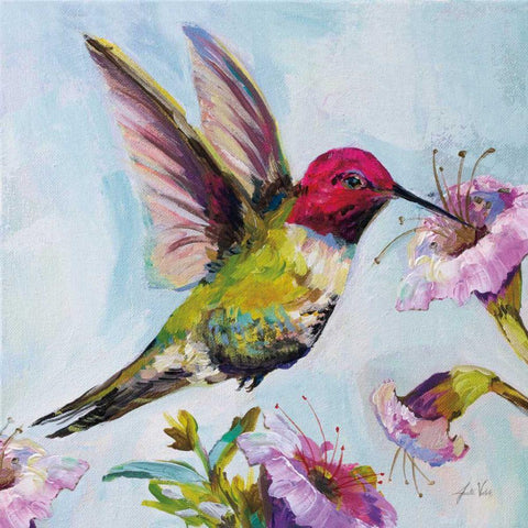 Hummingbird I Florals White Modern Wood Framed Art Print with Double Matting by Vertentes, Jeanette