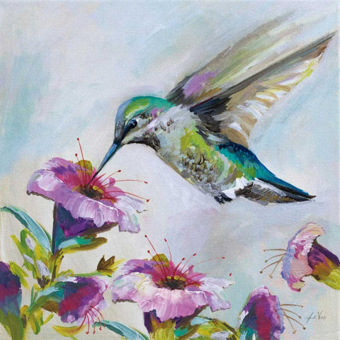 Hummingbird II Florals White Modern Wood Framed Art Print by Vertentes, Jeanette