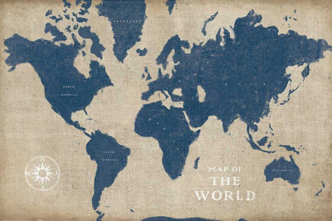 Burlap World Map I Navy Black Ornate Wood Framed Art Print with Double Matting by Schlabach, Sue