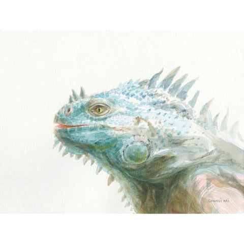 Tropical Iguana Black Modern Wood Framed Art Print by Nai, Danhui