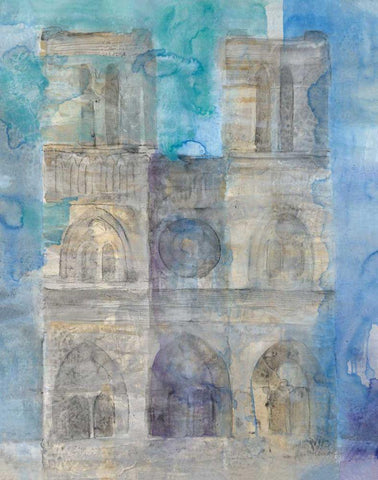 Paris at Dusk I White Modern Wood Framed Art Print with Double Matting by Hristova, Albena
