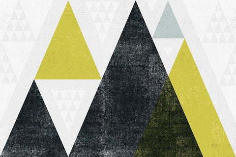 Mod Triangles I Yellow Black Black Ornate Wood Framed Art Print with Double Matting by Mullan, Michael