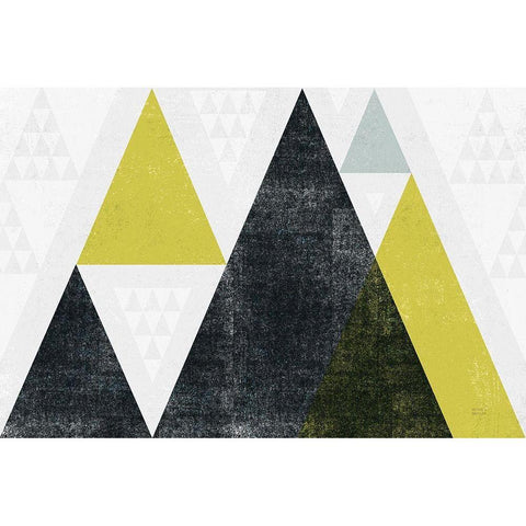 Mod Triangles I Yellow Black Black Modern Wood Framed Art Print with Double Matting by Mullan, Michael