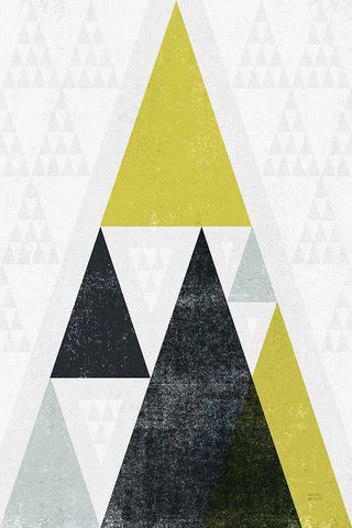 Mod Triangles III Yellow Black White Modern Wood Framed Art Print with Double Matting by Mullan, Michael