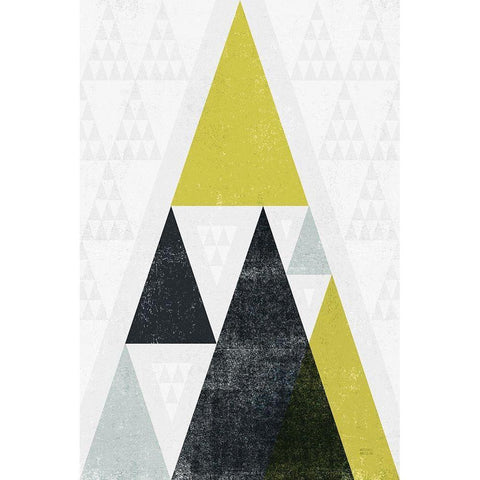 Mod Triangles III Yellow Black White Modern Wood Framed Art Print by Mullan, Michael
