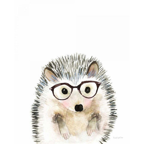 Hedgehog in Glasses White Modern Wood Framed Art Print by Charro, Mercedes Lopez