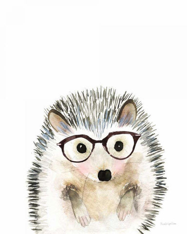 Hedgehog in Glasses Black Ornate Wood Framed Art Print with Double Matting by Charro, Mercedes Lopez