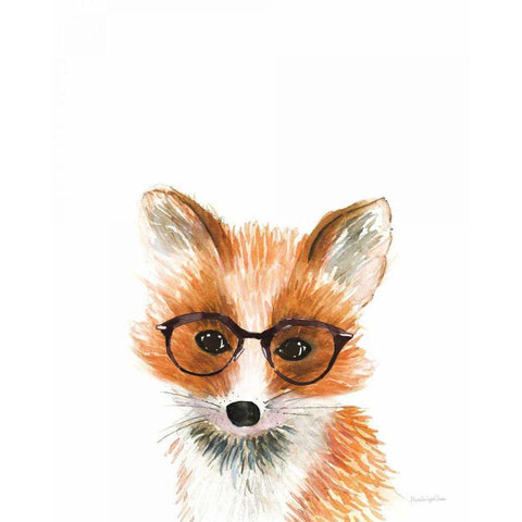 Fox in Glasses White Modern Wood Framed Art Print by Charro, Mercedes Lopez