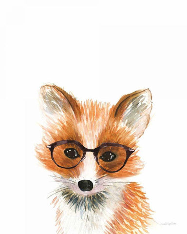 Fox in Glasses Black Ornate Wood Framed Art Print with Double Matting by Charro, Mercedes Lopez