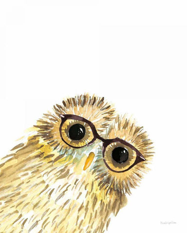 Owl in Glasses White Modern Wood Framed Art Print with Double Matting by Charro, Mercedes Lopez