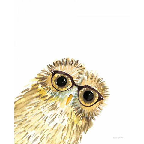 Owl in Glasses Black Modern Wood Framed Art Print by Charro, Mercedes Lopez