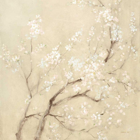 White Cherry Blossoms I Linen Crop White Modern Wood Framed Art Print with Double Matting by Nai, Danhui