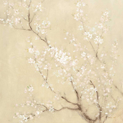 White Cherry Blossoms I Linen Crop White Modern Wood Framed Art Print by Nai, Danhui
