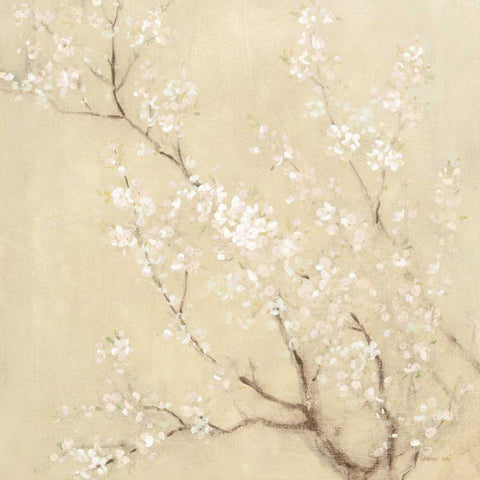 White Cherry Blossoms I Linen Crop Black Modern Wood Framed Art Print by Nai, Danhui