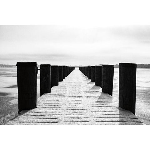 Winter Dock Black Modern Wood Framed Art Print with Double Matting by Aledanda