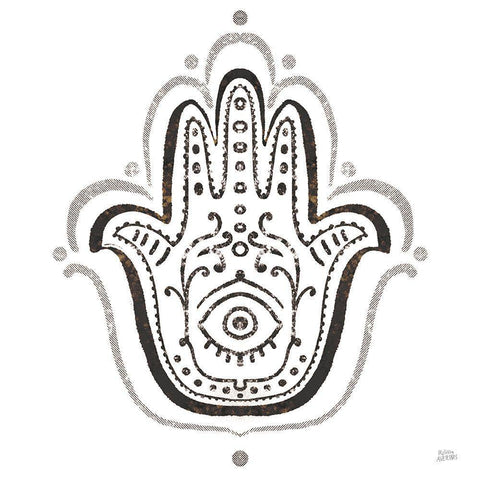 Hamsa Amulet in Black White Modern Wood Framed Art Print with Double Matting by Averinos, Melissa