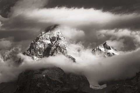 Grand Teton Clouds White Modern Wood Framed Art Print with Double Matting by Majchrowicz, Alan