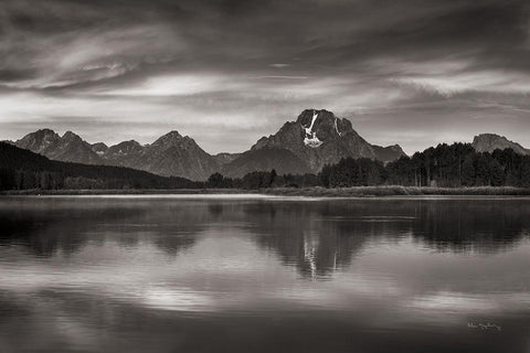Oxbow Bend Sunrise White Modern Wood Framed Art Print with Double Matting by Majchrowicz, Alan