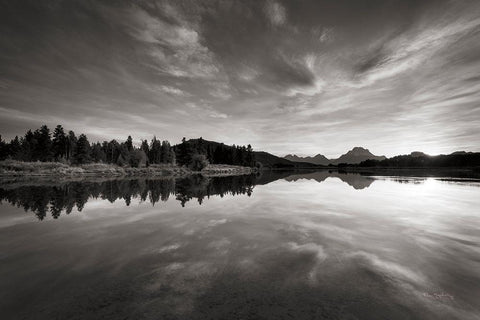 Oxbow Bend sunset Grand Teton National Park Black Ornate Wood Framed Art Print with Double Matting by Majchrowicz, Alan
