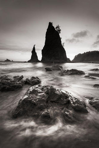 Split Rock Rialto Beach White Modern Wood Framed Art Print with Double Matting by Majchrowicz, Alan