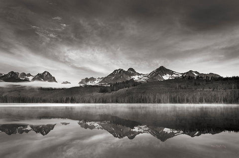 Little Redfish Lake at Sunrise White Modern Wood Framed Art Print with Double Matting by Majchrowicz, Alan