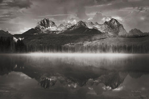 Little Redfish Lake Mist II White Modern Wood Framed Art Print with Double Matting by Majchrowicz, Alan
