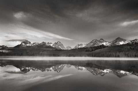 Little Redfish Lake Morning II White Modern Wood Framed Art Print with Double Matting by Majchrowicz, Alan