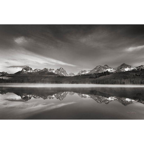Little Redfish Lake Morning II White Modern Wood Framed Art Print by Majchrowicz, Alan
