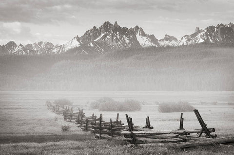 Stanley Basin Fence and Fog White Modern Wood Framed Art Print with Double Matting by Majchrowicz, Alan