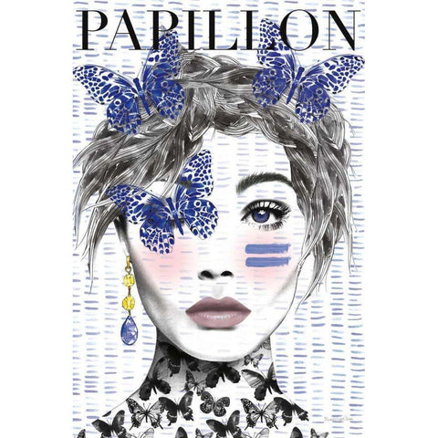 Papillon Black Modern Wood Framed Art Print with Double Matting by Charro, Mercedes Lopez